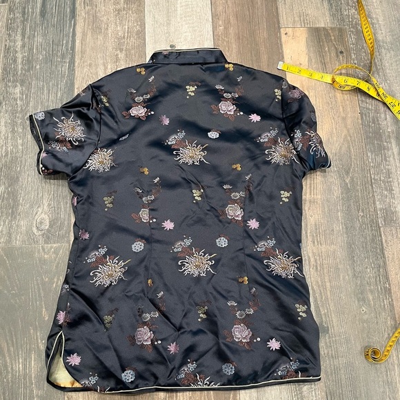 Vintage Peony Brand Brocade Cheongsam Qipao Black 38 M Frog Closure Shanghai - Picture 9 of 14